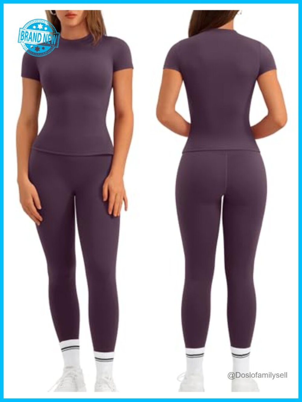 2 Piece Workout Set Short Sleeve High Waist Leggings